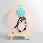 Penguin with blue balloon pom punch needle kit for beginner